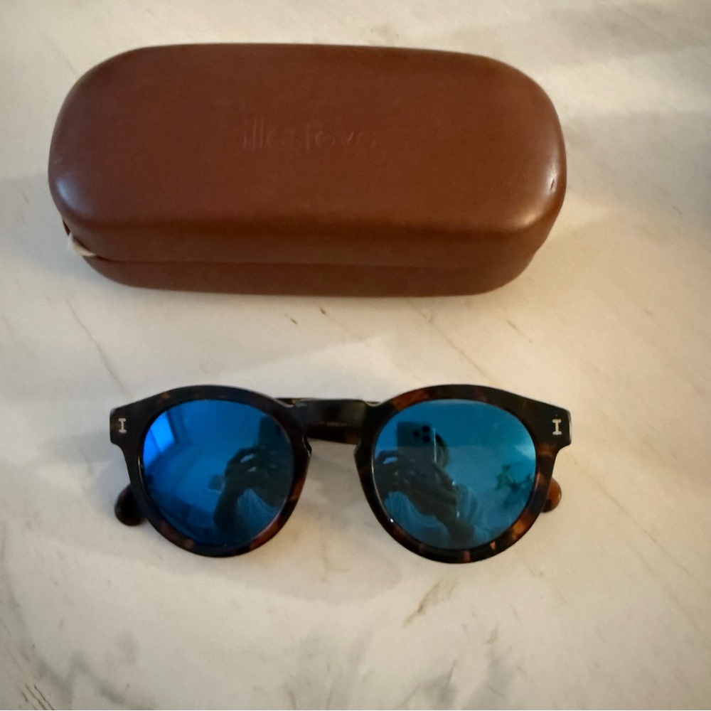 Illesteva Leonard Tortoise Shell Sunglasses with Blue Lenses